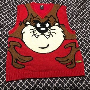 Vtg Warner Brothers Studio Store Taz Tazmanian Devil Red Sweater Vest Small D1